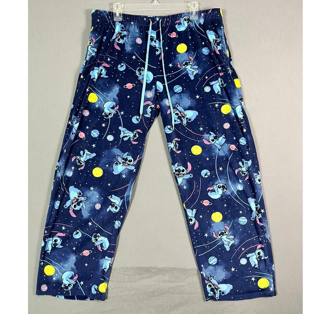 Disney Stitch Pajama Pants XL Blue Polyester Galaxy Space